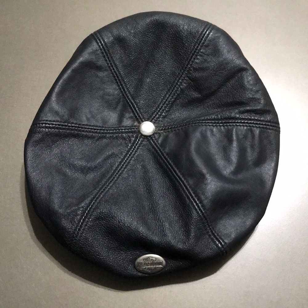 Harley-Davidson Black Leather Cap/Beret Size M